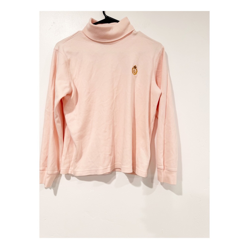 Lauren Ralph Lauren Petite Pink Turtleneck Cotton Crest Logo Top PS